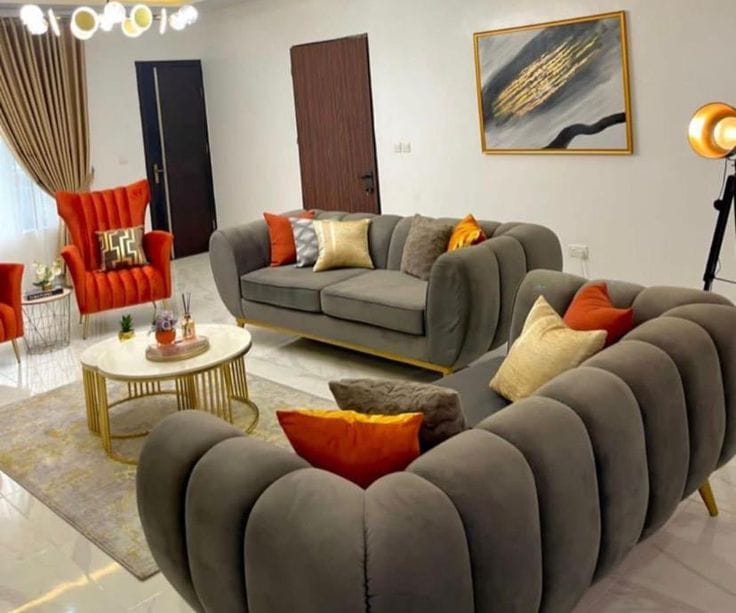 Grey and Orange Modern Accent Living Room Set