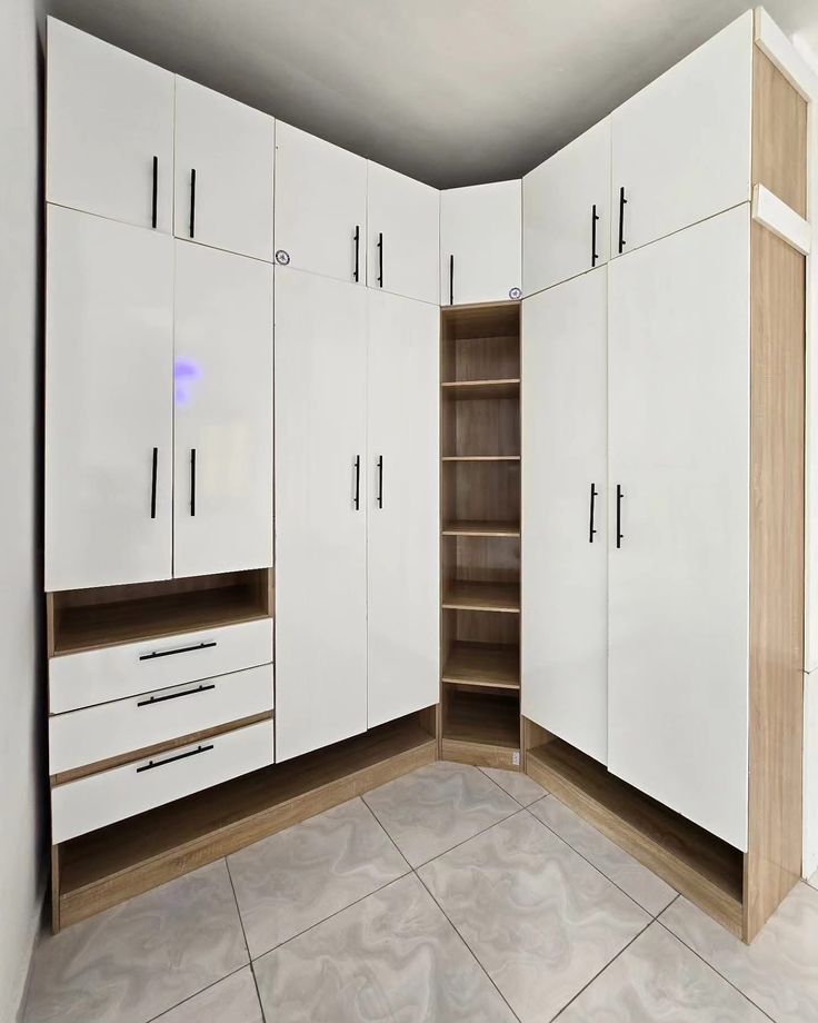 Corner L-Shaped Wardrobe with Open Shelving