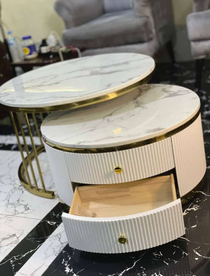 Luxury Round Nesting Coffee Table with Drawers