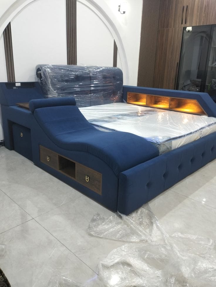Luxury Upholstered Smart Bed with Integrated Lounge