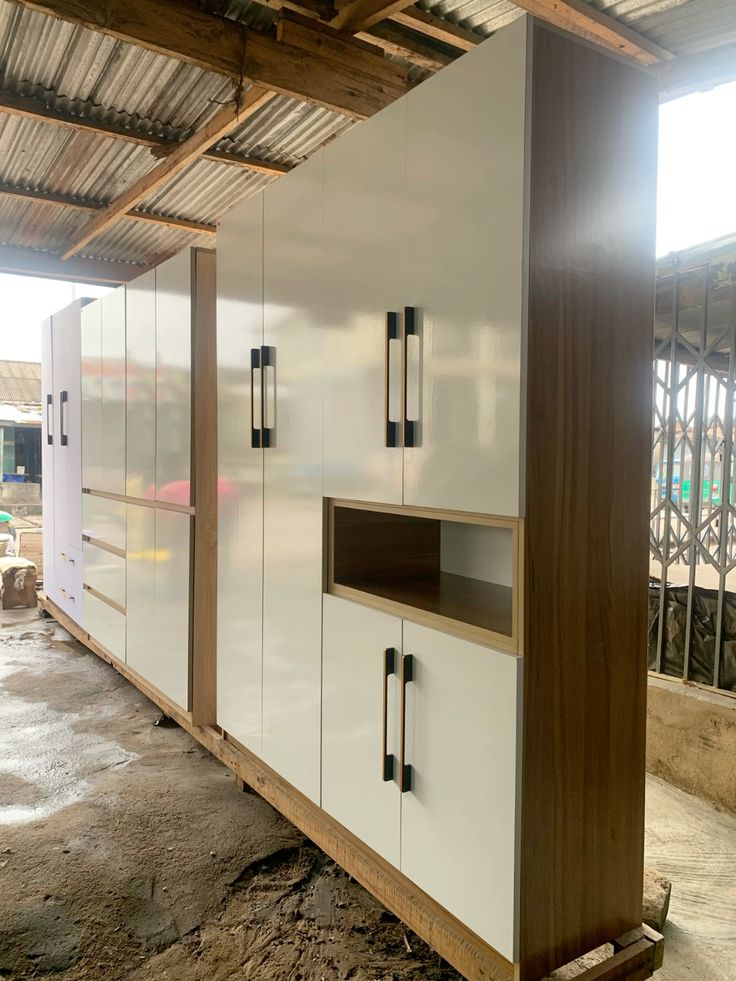 Modern White and Wood Finish Wardrobe