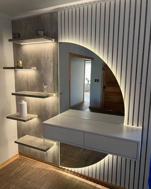 Modern Wall-Mounted Vanity with Fluted Panel and LED Mirror
