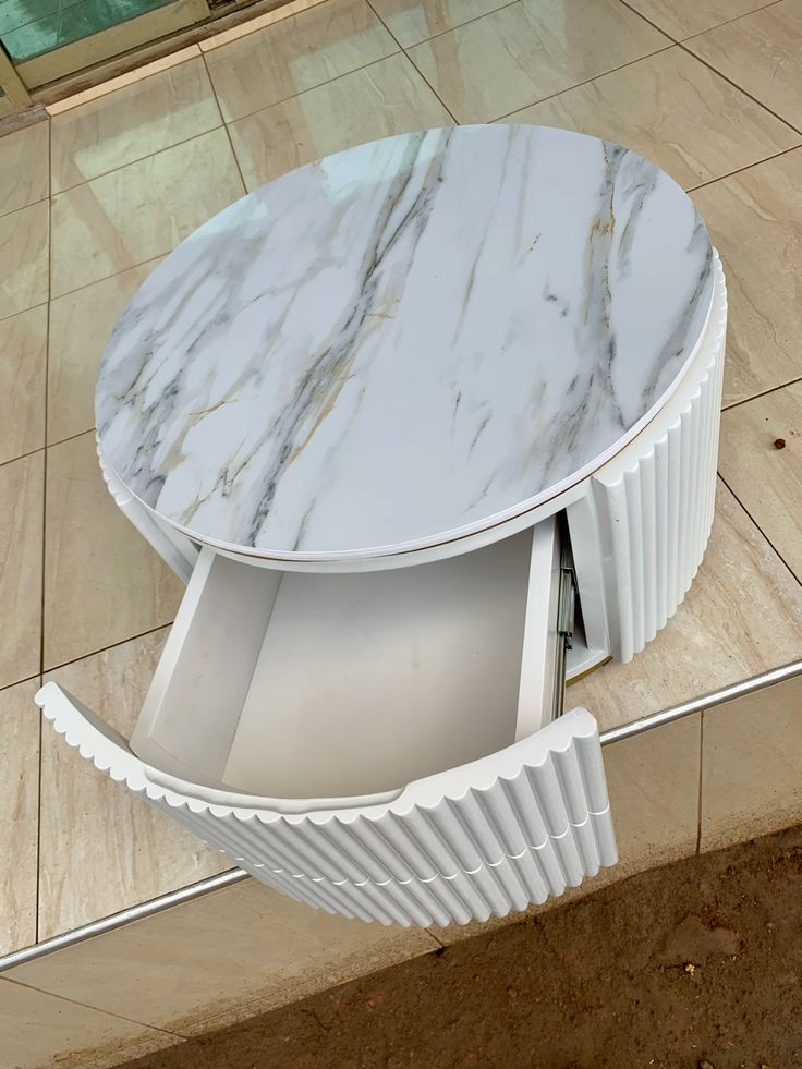 Round Fluted Coffee Table with Drawer