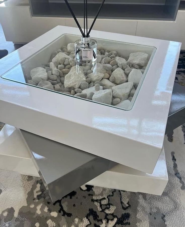 Modern Rotating Glossy Coffee Table with Glass Display Inset