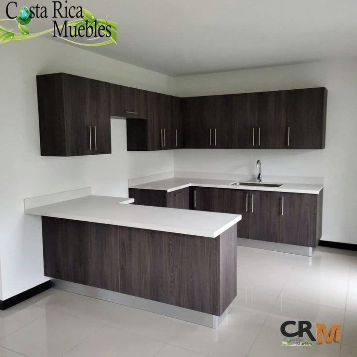 Modern Dark Wood Grain U-Shaped Fitted Kitchen