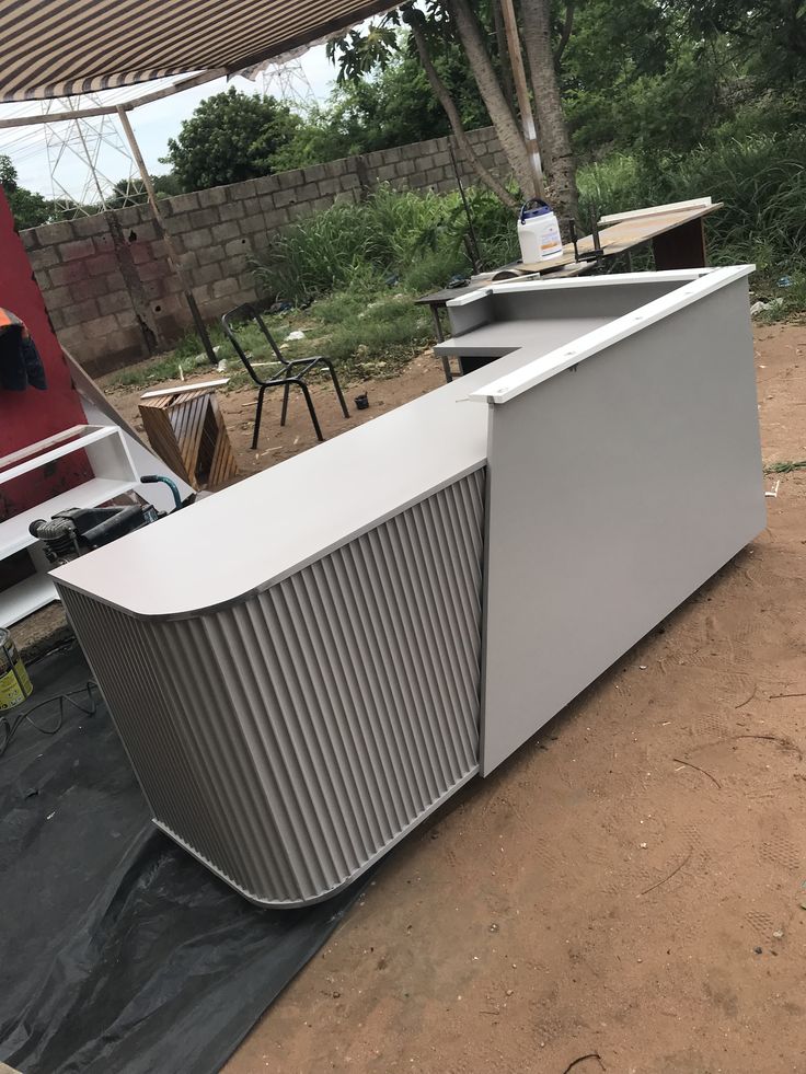 Modern Reception Desk with Fluted Panel