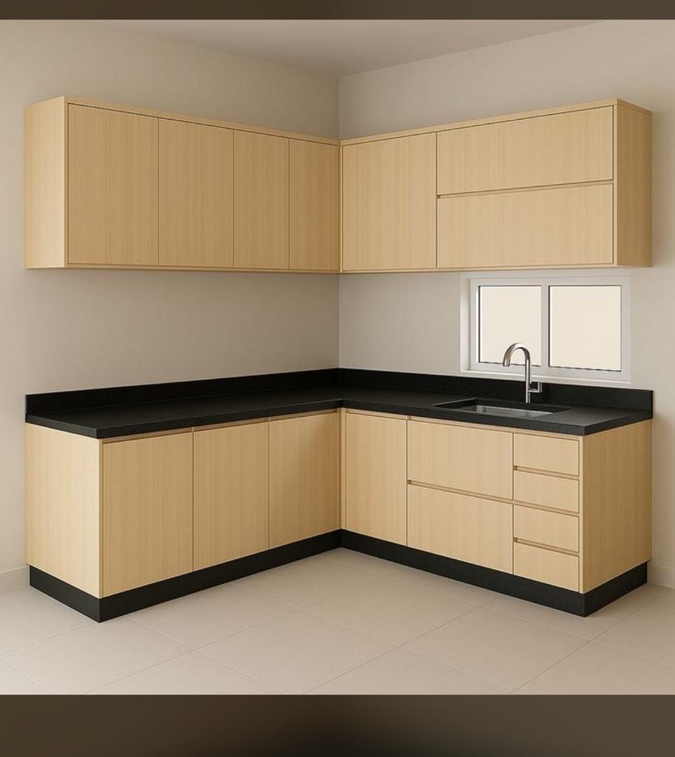 Minimalist Light Wood Grain L-Shaped Kitchen