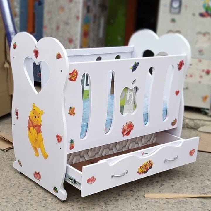 Children's Wooden Crib with Storage Drawer