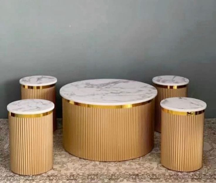 Fluted Nesting Coffee Table Set with Stools