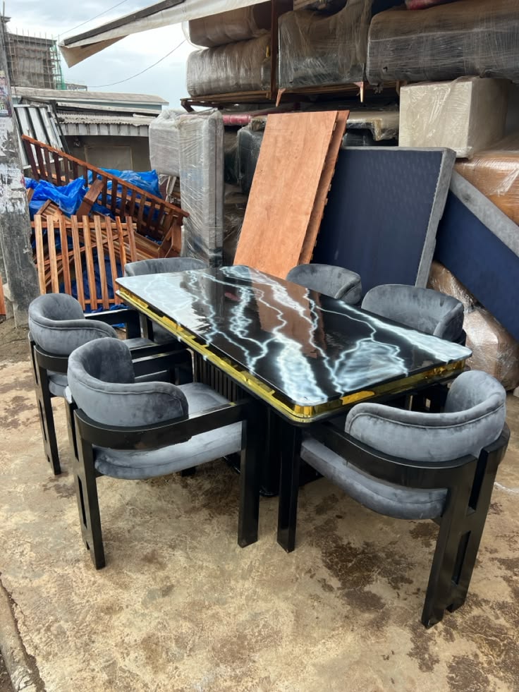 Luxury Marble-Top Dining Set with Velvet Chairs